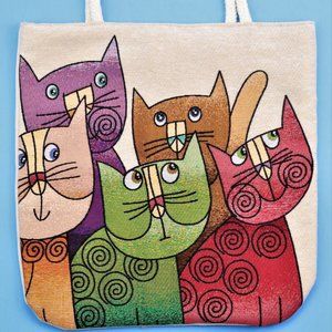 Tapestry Bag Tote Cats Shopping Beach Gym Shoulder 16"x 15" Unique Design New